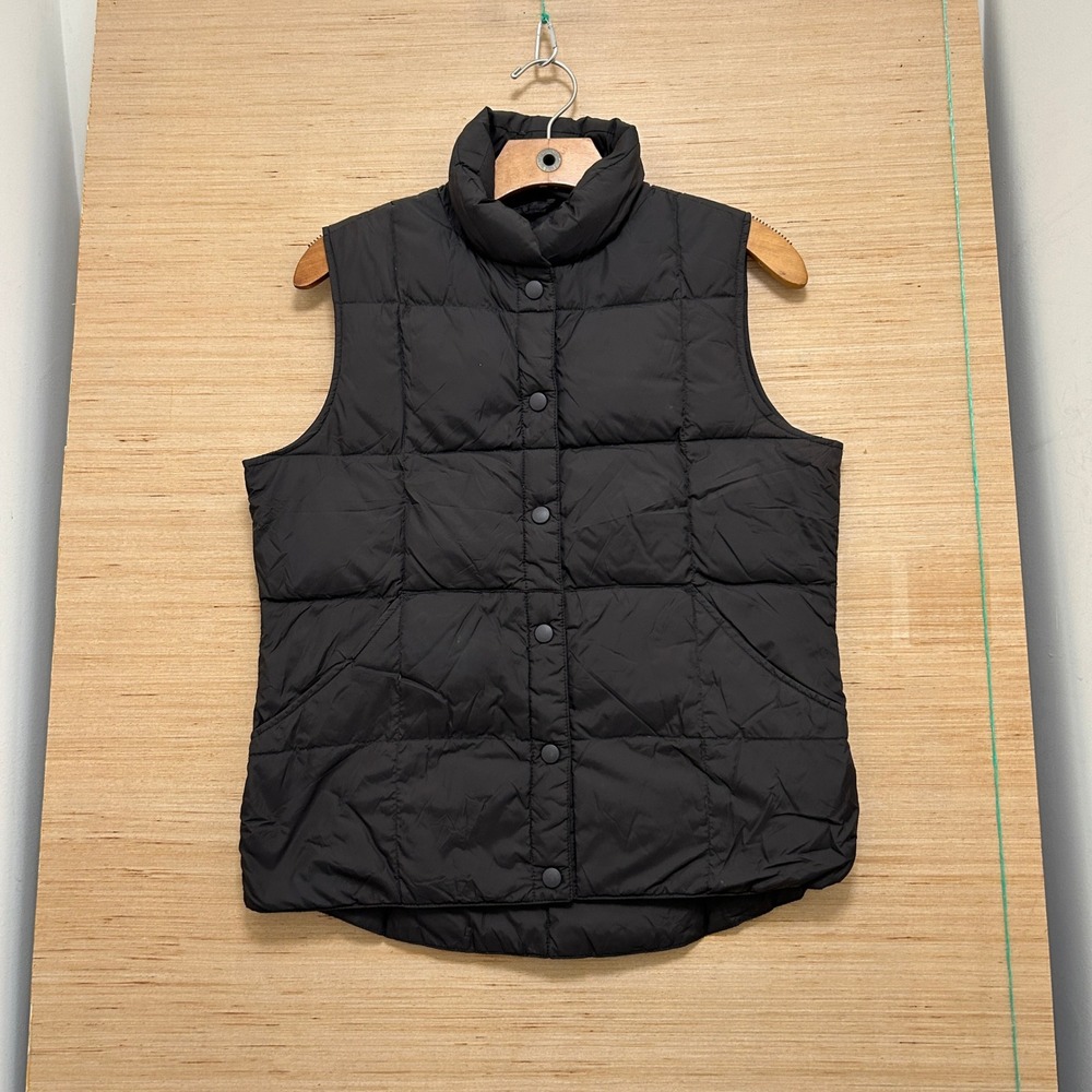 Lands' End Womens Black Quilted Puffer Vest Stand Collar Snap Front XS 2-4